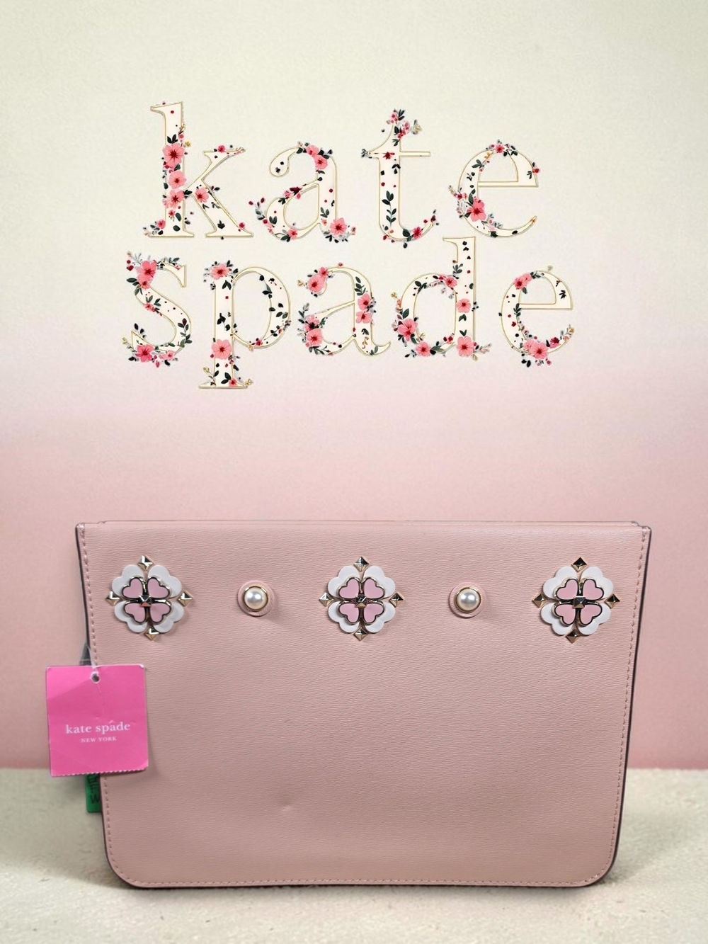 kate spade Large Embellished Floral Kelli Pouch Wristlet NWT (Retail $194)